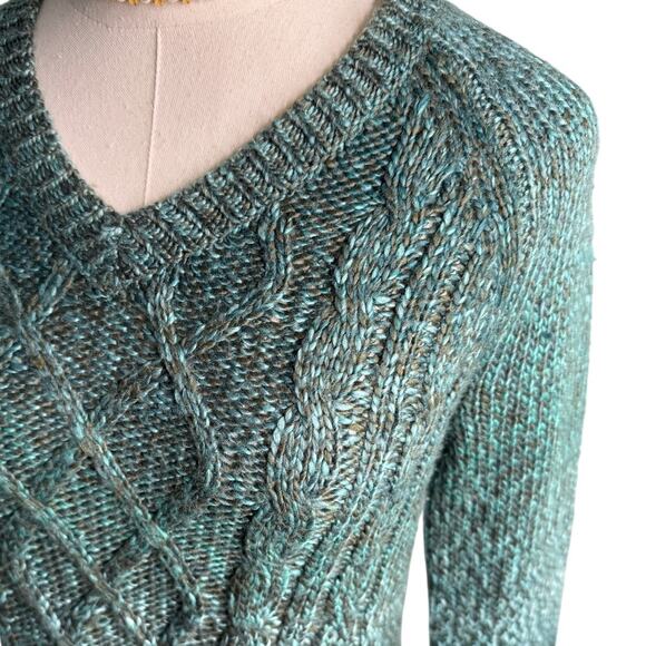 PrAna cable knit V neck Leisel sweater ombre marled green size small S - Picture 2 of 6